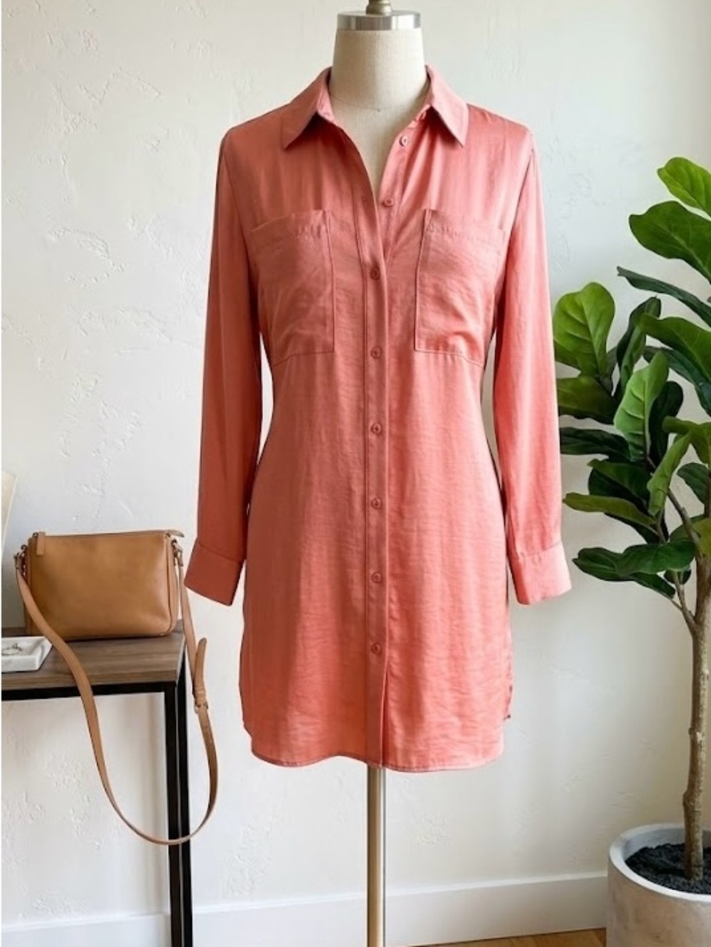 Primark Coral Button-Front Shirt Dress